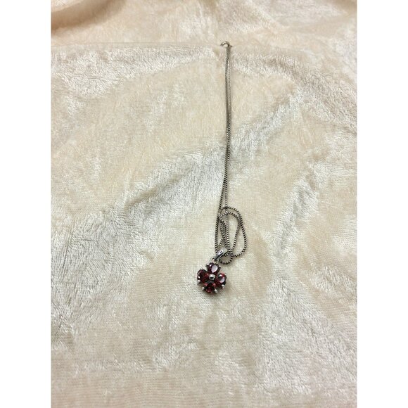 vintage .925 sterling silver pendant red cut chrystals necklace - Picture 13 of 14